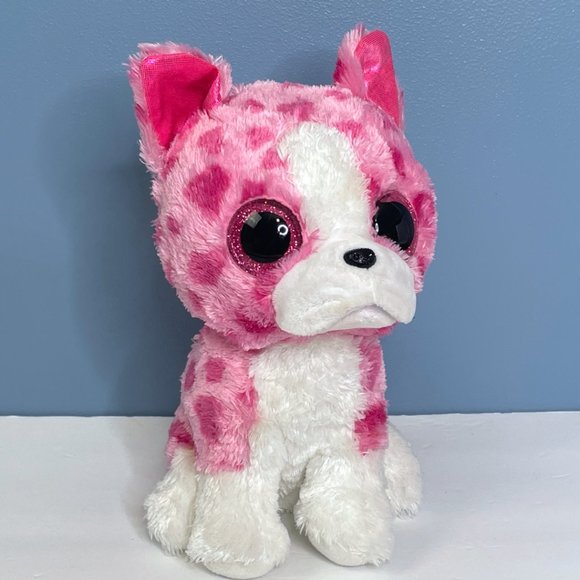 Beautifully Detailed Big Pink Sparkle Eyes Puppy Dog 9" Plush Stuffed Animal Toy - Picture 1 of 5